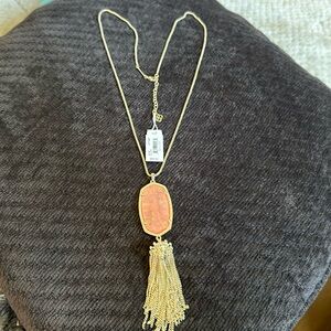 Kendra Scott long gold peach color medallion adjustable length necklace tassels